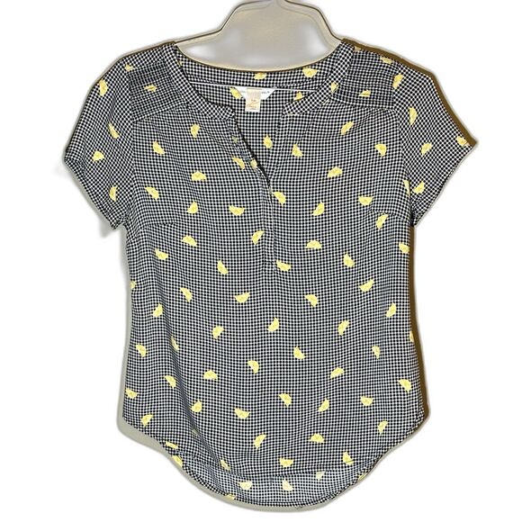 Lemon Blouse Christopher & Banks Women Black/White Gingham Flowy Size PM - Picture 1 of 4
